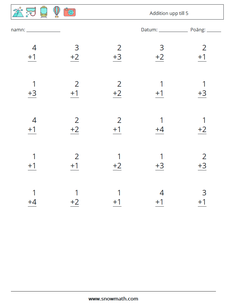 (25) Addition upp till 5 Matematiska arbetsblad 4