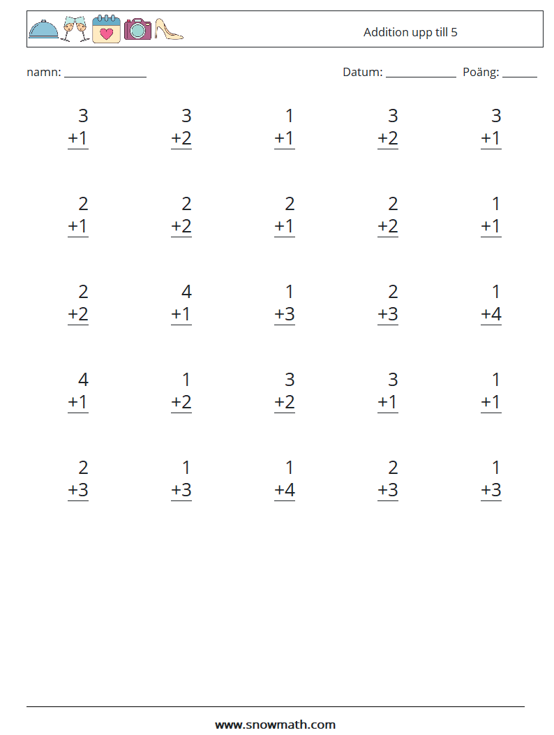 (25) Addition upp till 5 Matematiska arbetsblad 6