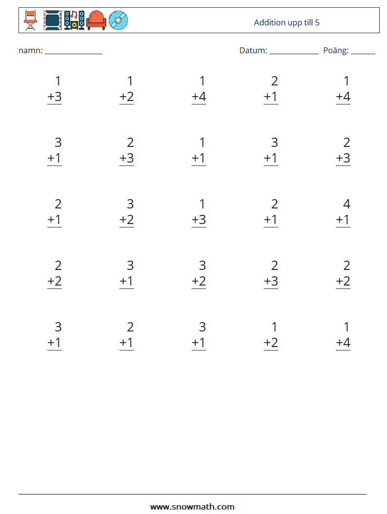 (25) Addition upp till 5 Matematiska arbetsblad 7