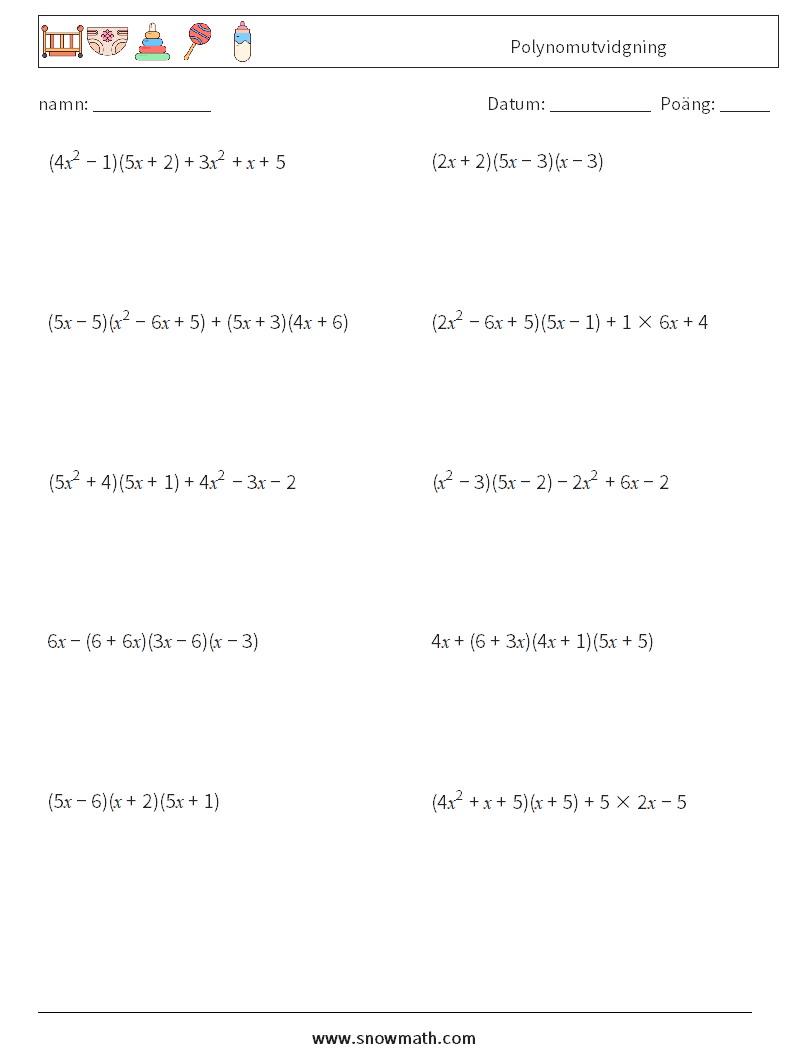 Polynomutvidgning Matematiska arbetsblad 1