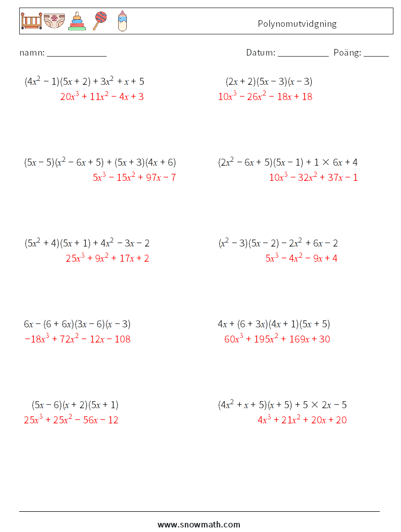 Polynomutvidgning Matematiska arbetsblad 1 Fråga, svar