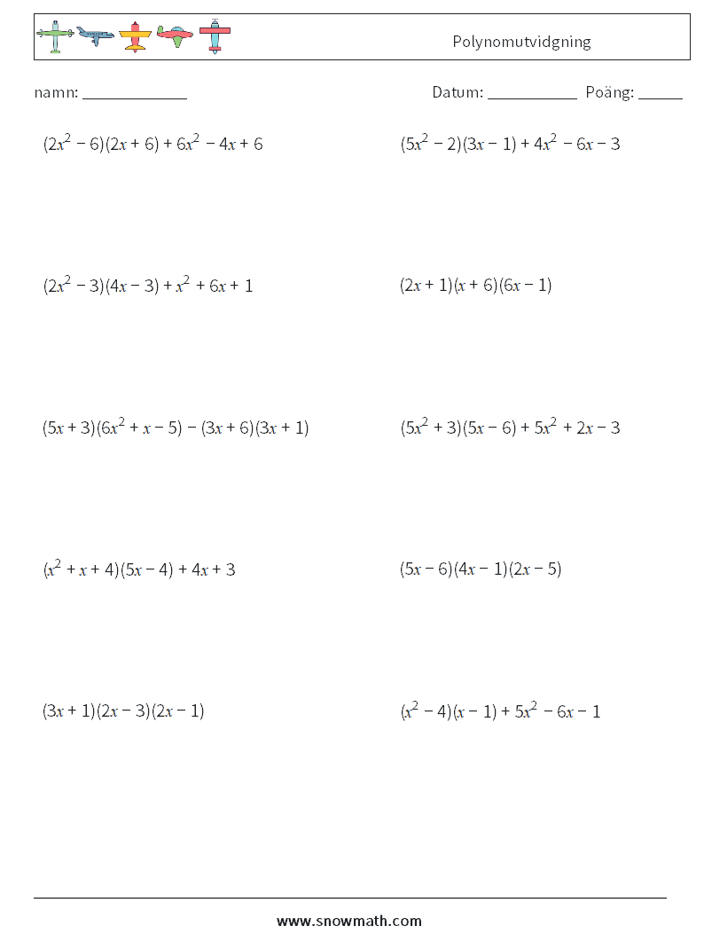 Polynomutvidgning Matematiska arbetsblad 3