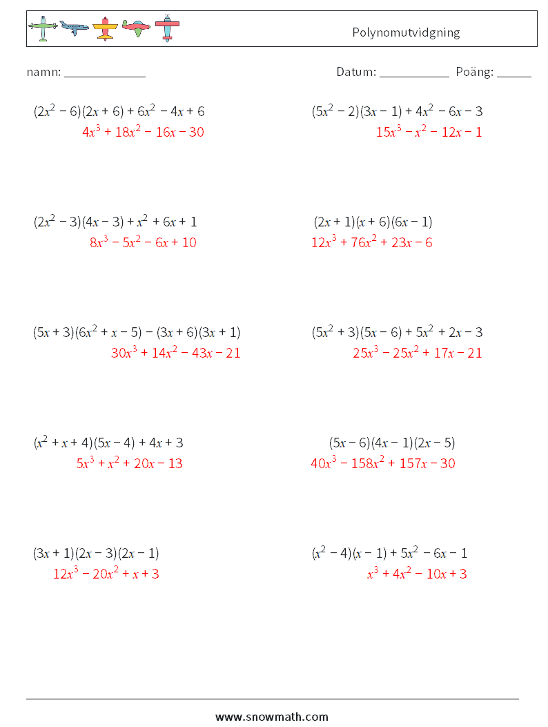 Polynomutvidgning Matematiska arbetsblad 3 Fråga, svar