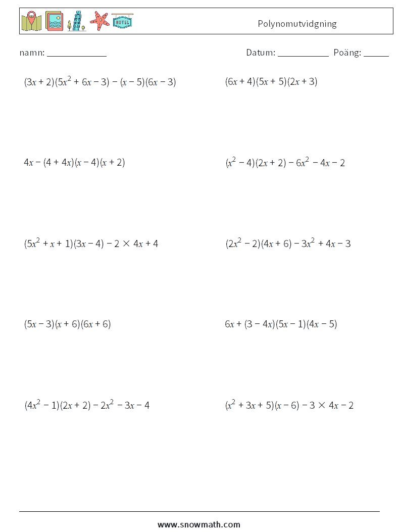 Polynomutvidgning Matematiska arbetsblad 4