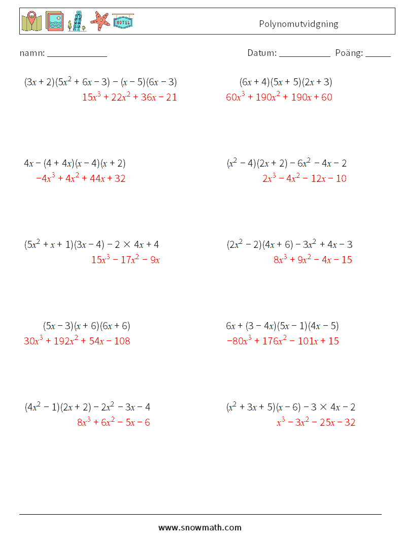 Polynomutvidgning Matematiska arbetsblad 4 Fråga, svar