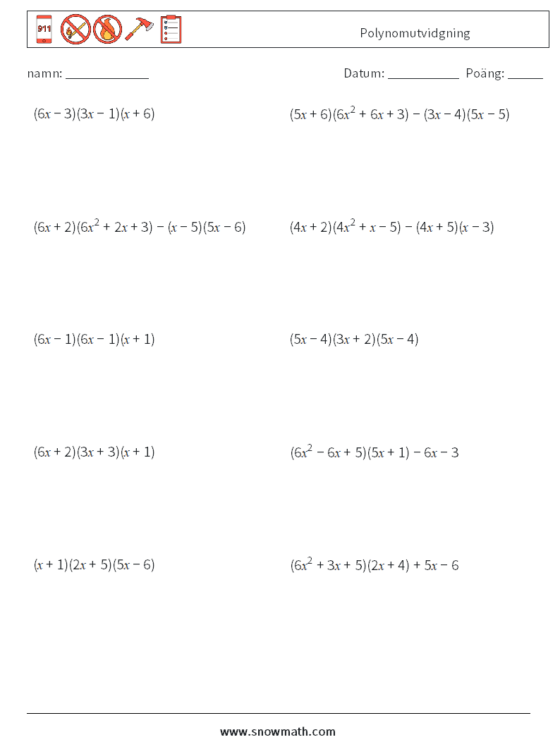 Polynomutvidgning Matematiska arbetsblad 5