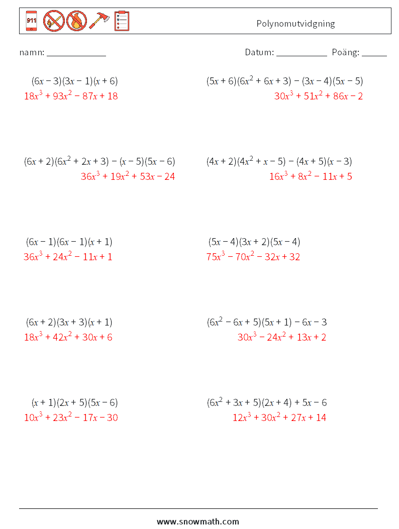 Polynomutvidgning Matematiska arbetsblad 5 Fråga, svar