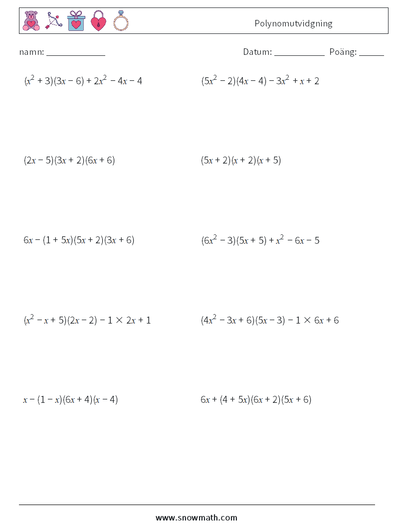 Polynomutvidgning Matematiska arbetsblad 7