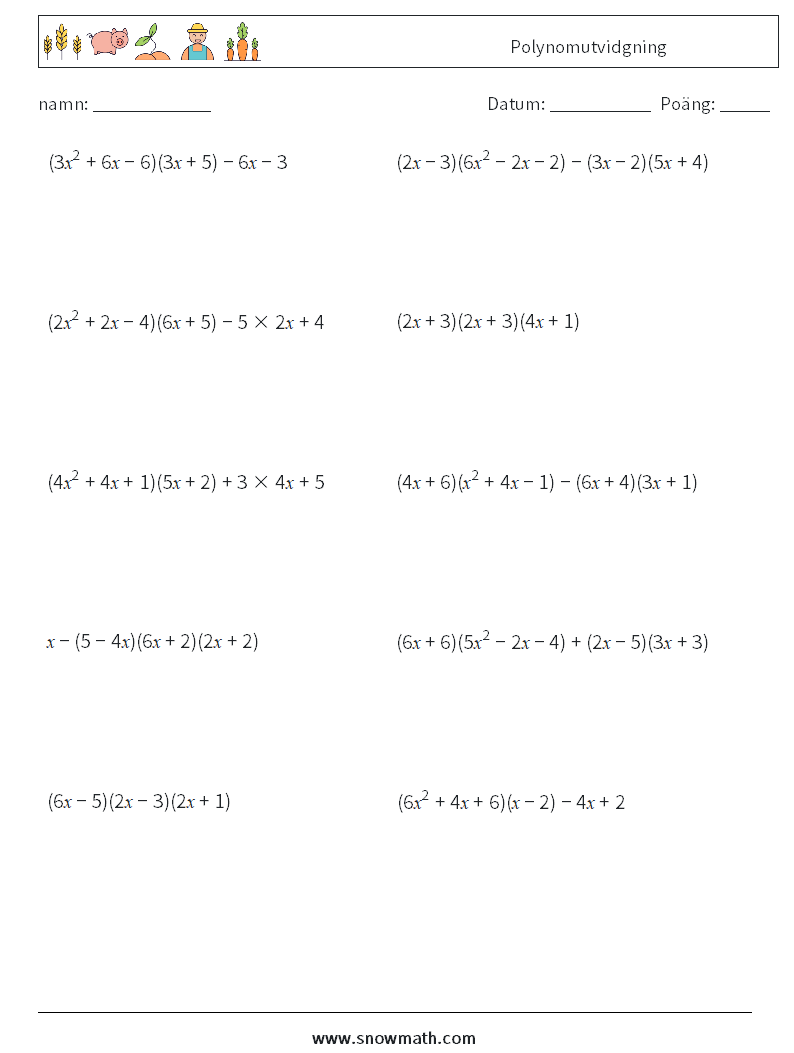 Polynomutvidgning Matematiska arbetsblad 8