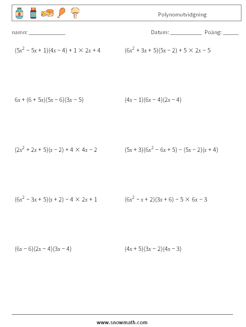 Polynomutvidgning Matematiska arbetsblad 9