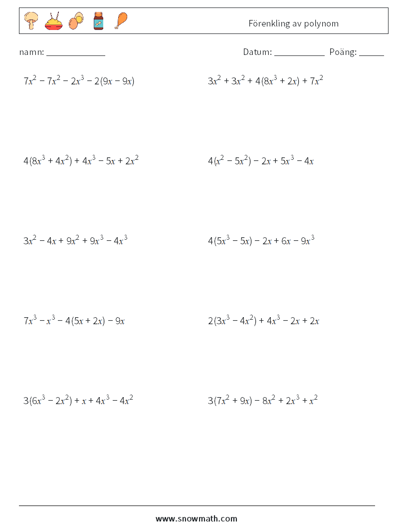 Förenkling av polynom Matematiska arbetsblad 5