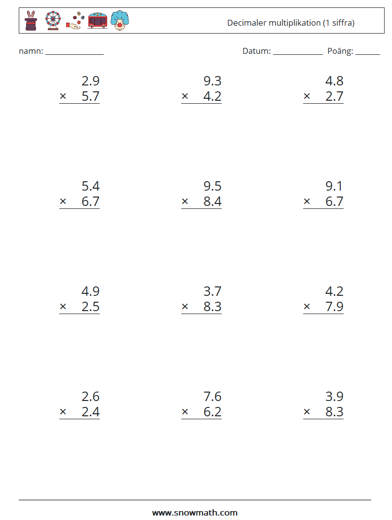 (12) Decimaler multiplikation (1 siffra)