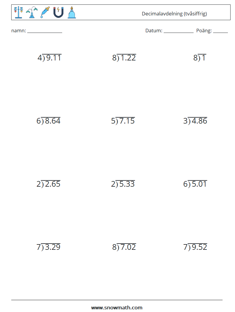 (12) Decimalavdelning (tvåsiffrig) Matematiska arbetsblad 1