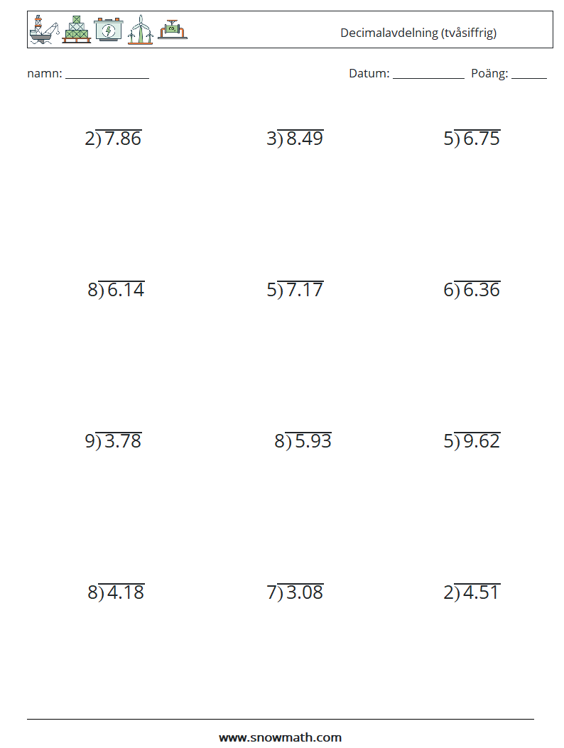 (12) Decimalavdelning (tvåsiffrig) Matematiska arbetsblad 6