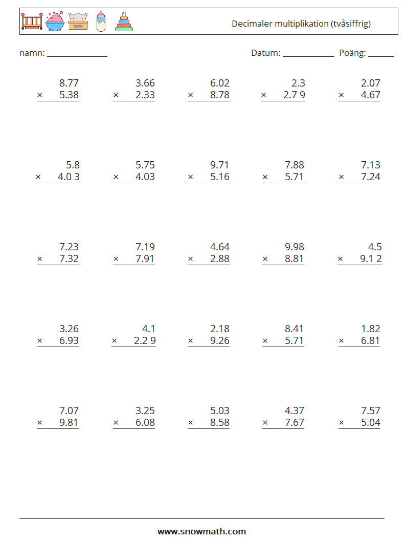 (25) Decimaler multiplikation (tvåsiffrig)