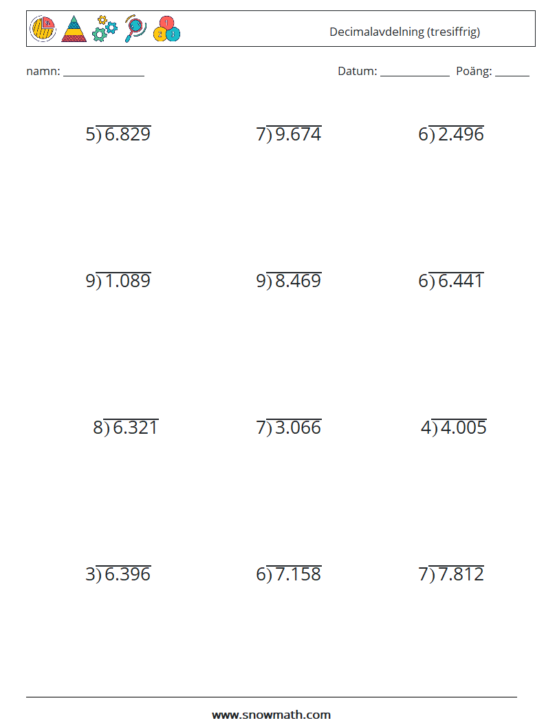 (12) Decimalavdelning (tresiffrig) Matematiska arbetsblad 17