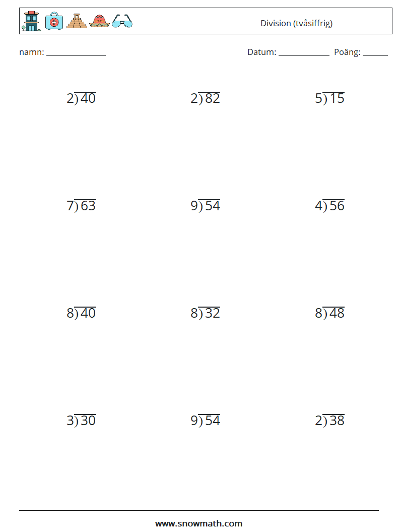 (12) Division (tvåsiffrig) Matematiska arbetsblad 14