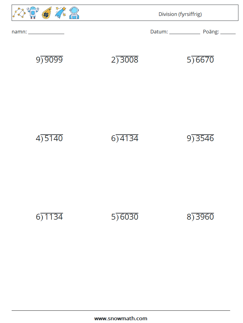 (9) Division (fyrsiffrig) Matematiska arbetsblad 17