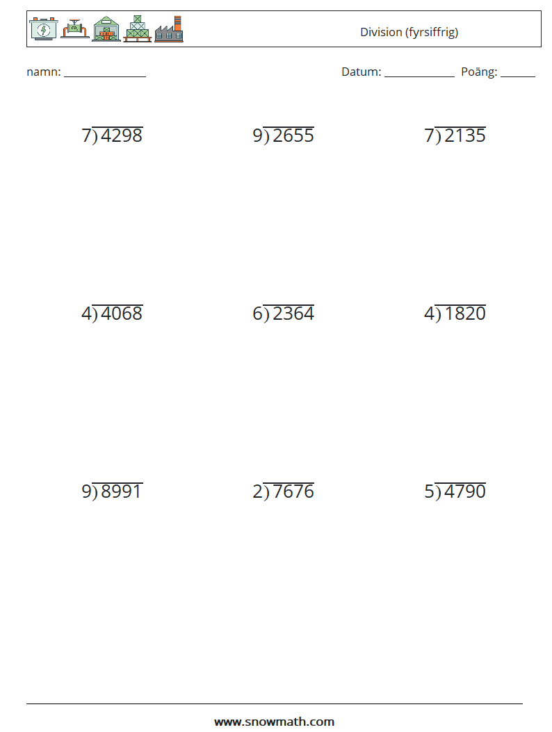 (9) Division (fyrsiffrig) Matematiska arbetsblad 18