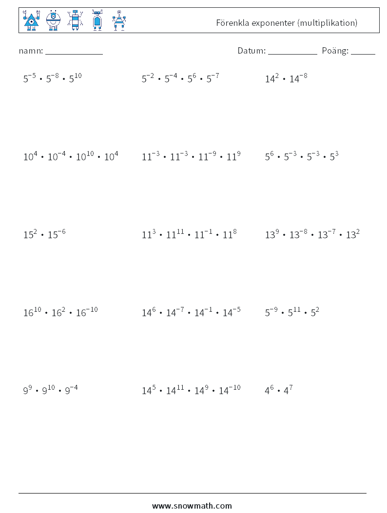 Förenkla exponenter (multiplikation)