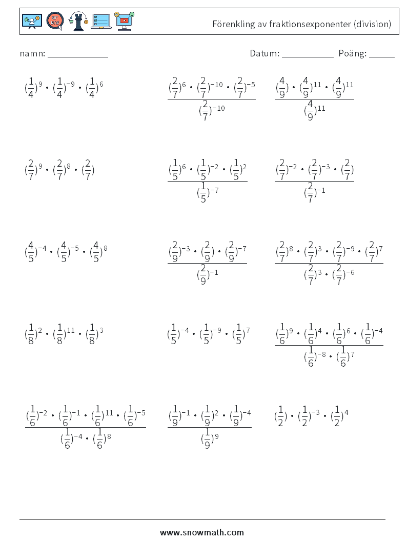 Förenkling av fraktionsexponenter (division)