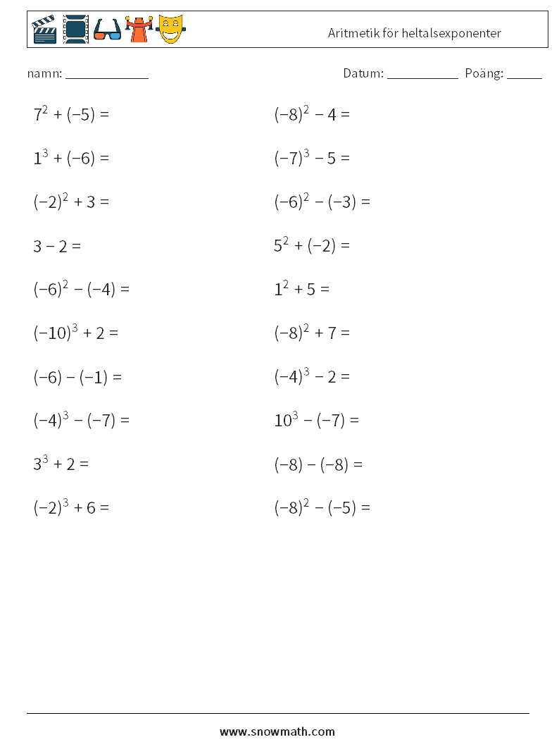 Aritmetik för heltalsexponenter Matematiska arbetsblad 4
