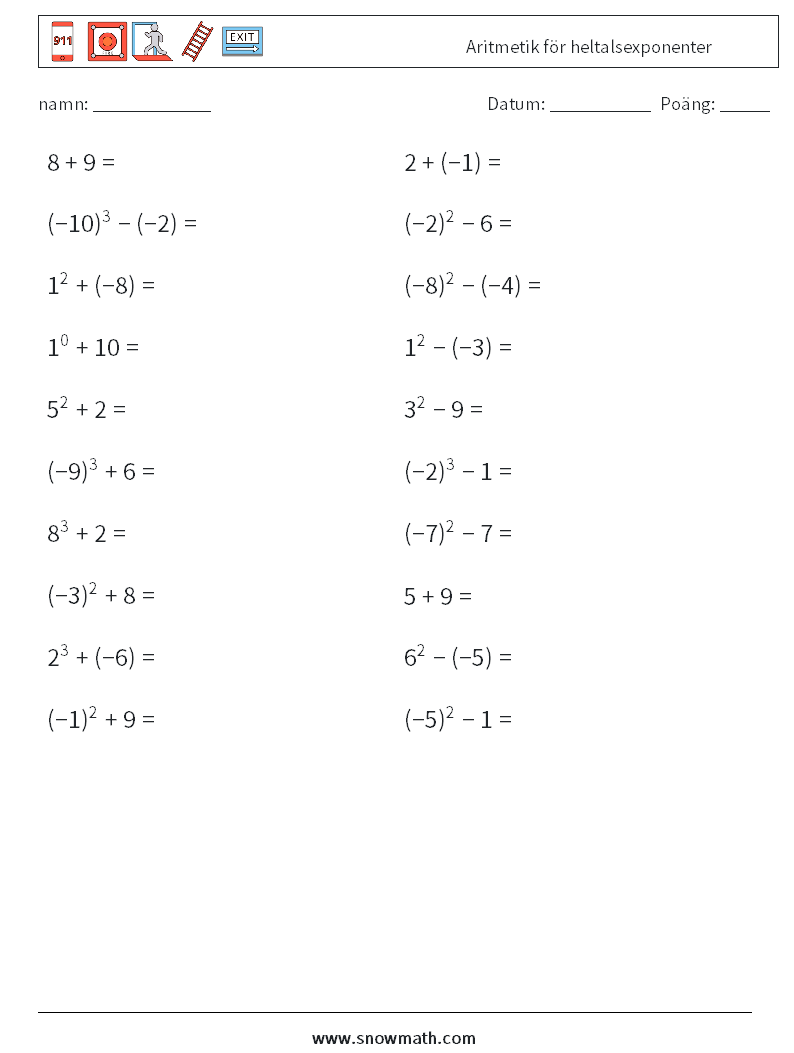 Aritmetik för heltalsexponenter Matematiska arbetsblad 5