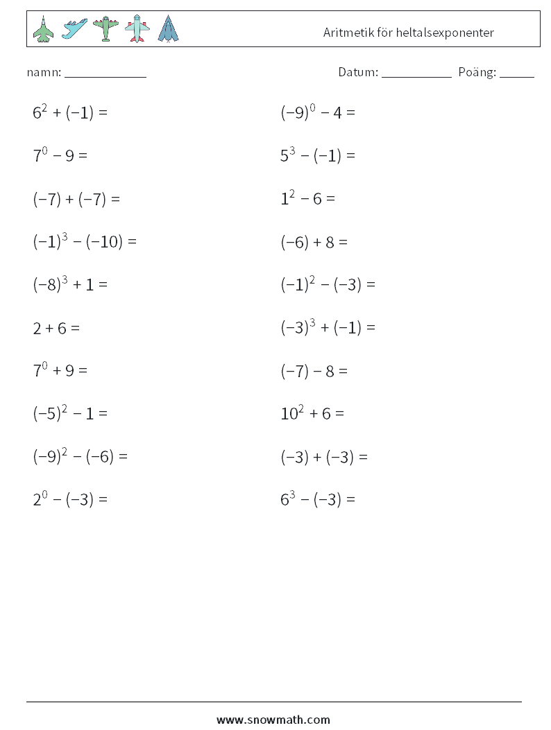 Aritmetik för heltalsexponenter Matematiska arbetsblad 7