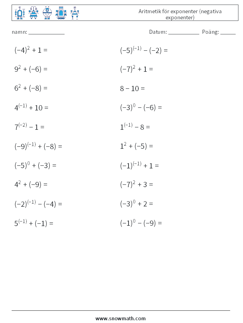  Aritmetik för exponenter (negativa exponenter)