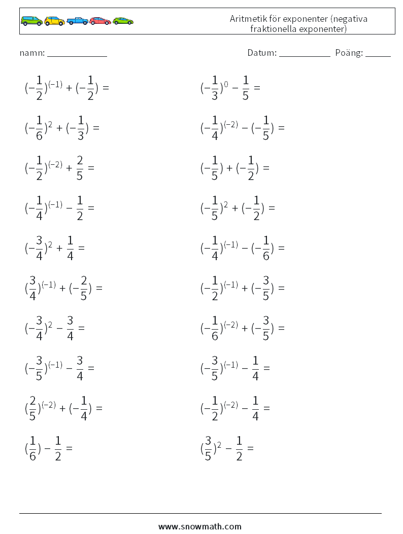  Aritmetik för exponenter (negativa fraktionella exponenter)
