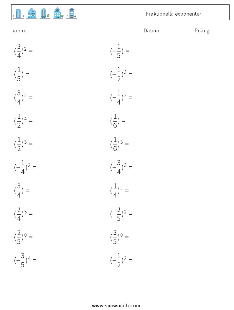 Fraktionella exponenter Matematiska arbetsblad 4