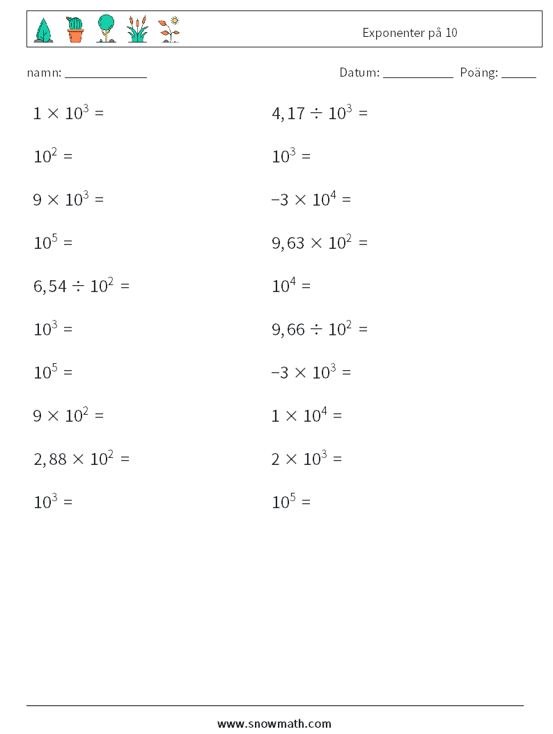 Exponenter på 10 Matematiska arbetsblad 4