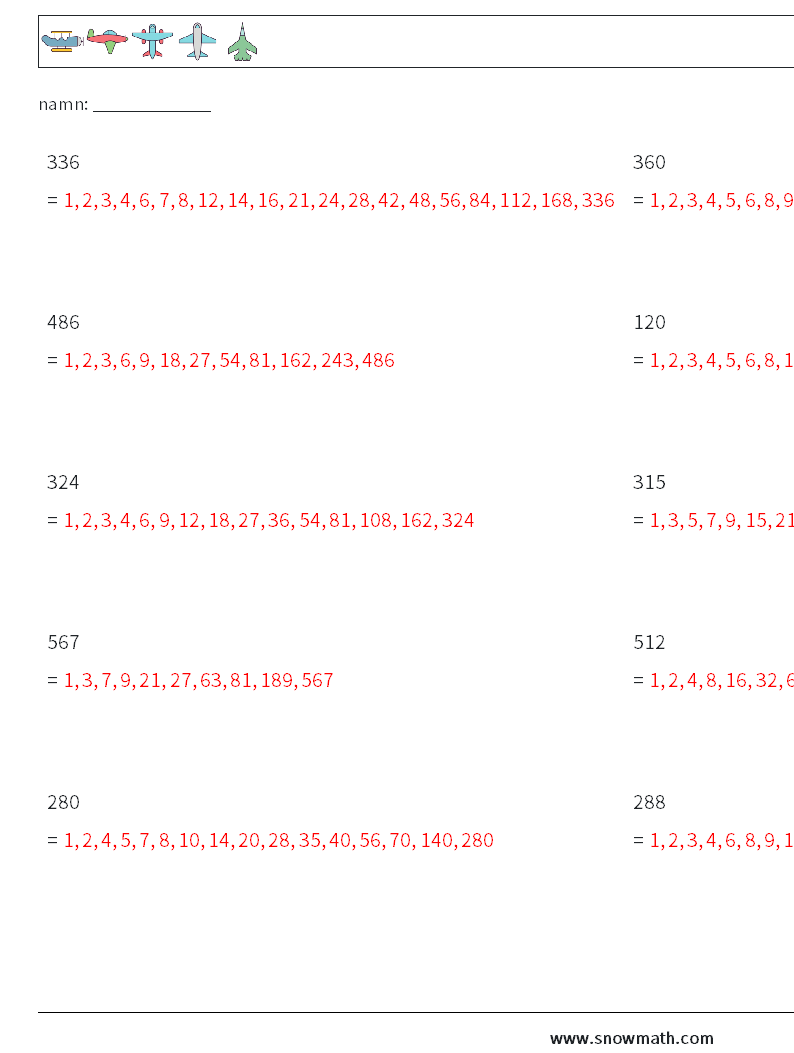 Faktorer för tresiffrigt tal Matematiska arbetsblad 6 Fråga, svar