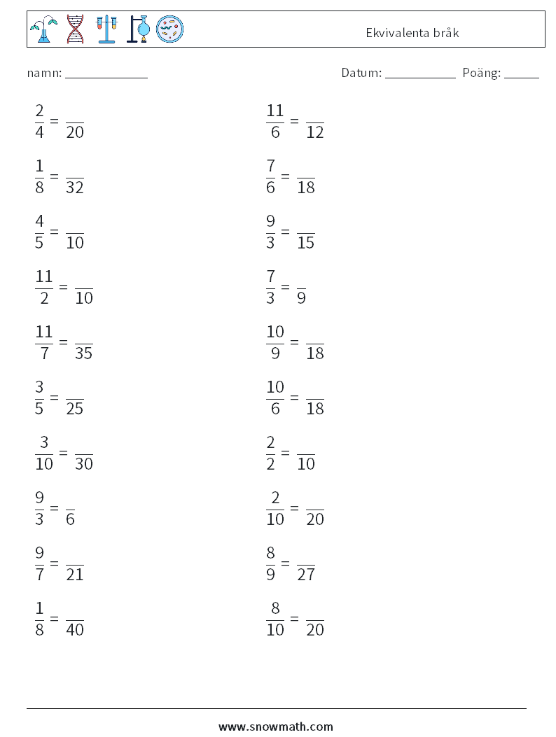 (20) Ekvivalenta bråk Matematiska arbetsblad 4