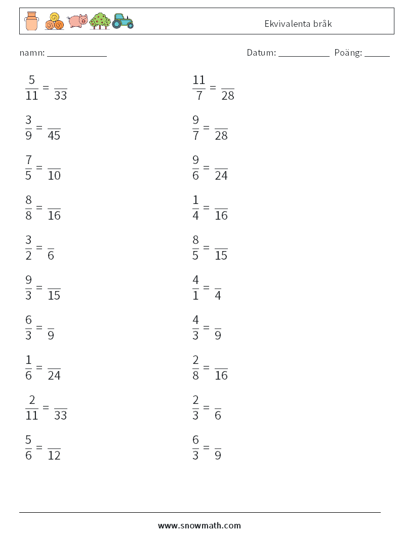 (20) Ekvivalenta bråk Matematiska arbetsblad 8