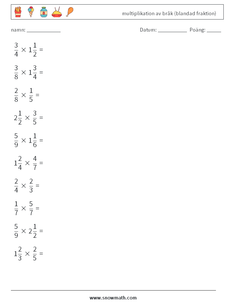 (10) multiplikation av bråk (blandad fraktion)