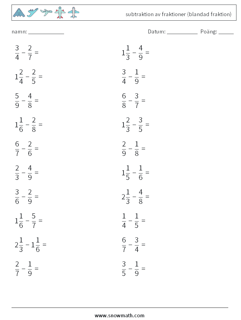 (20) subtraktion av fraktioner (blandad fraktion)