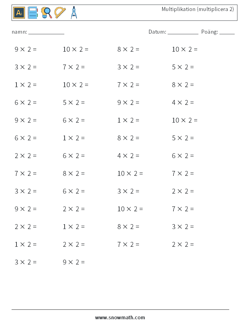 (50) Multiplikation (multiplicera 2) Matematiska arbetsblad 4