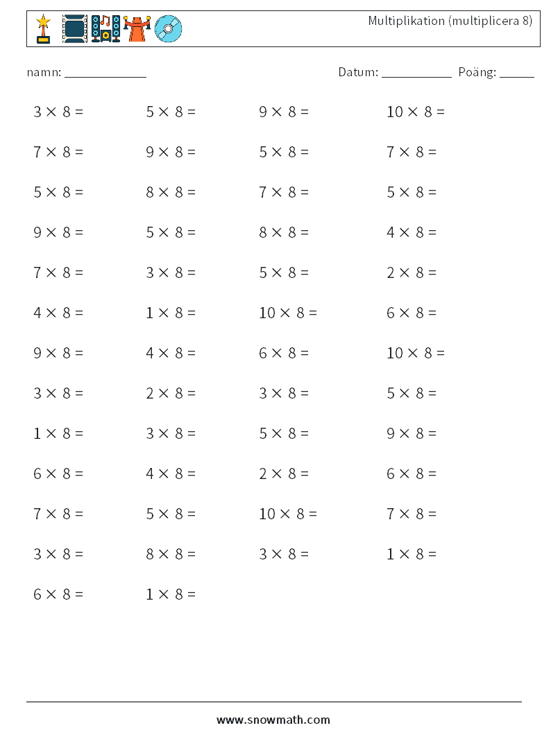 (50) Multiplikation (multiplicera 8)