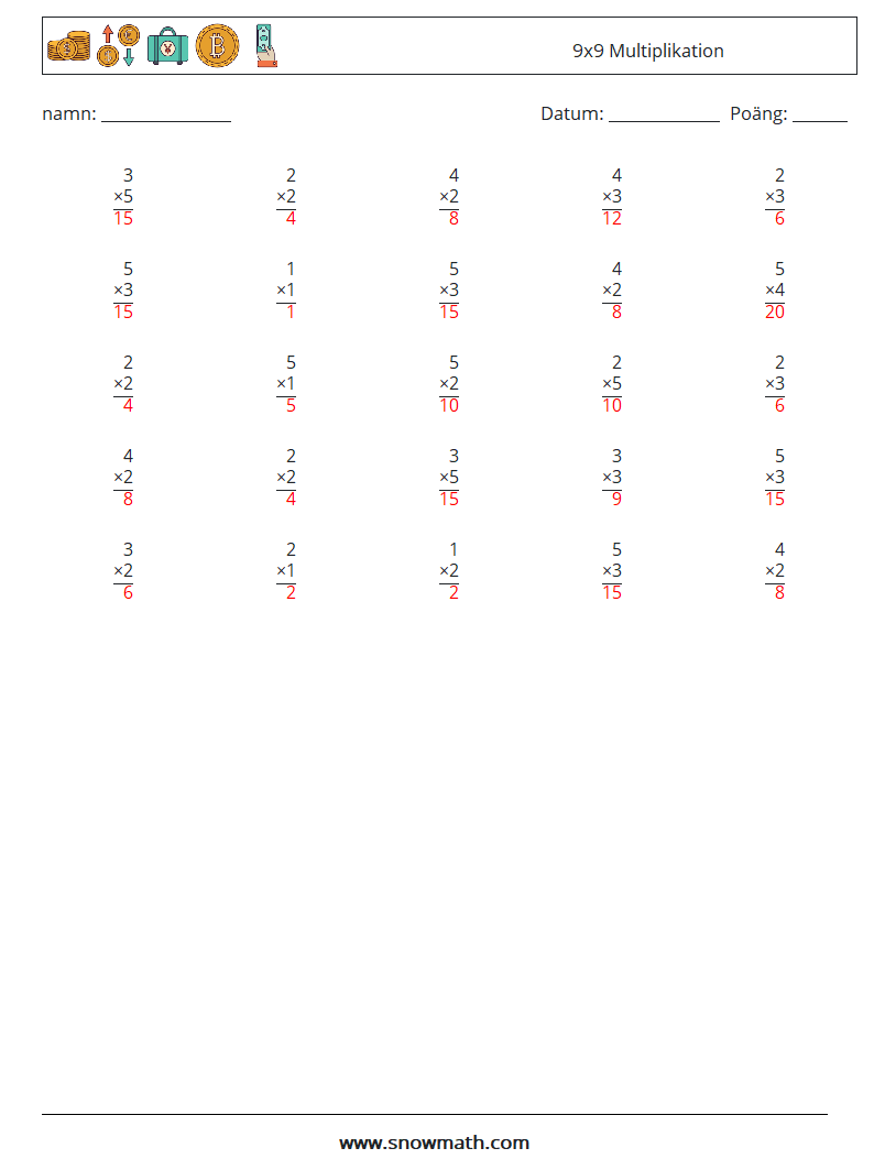 (25) 9x9 Multiplikation Matematiska arbetsblad 2 Fråga, svar