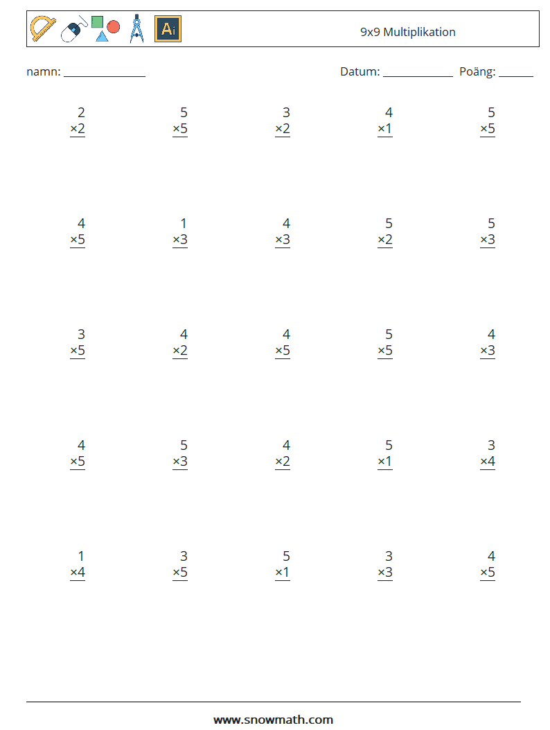 (25) 9x9 Multiplikation Matematiska arbetsblad 8