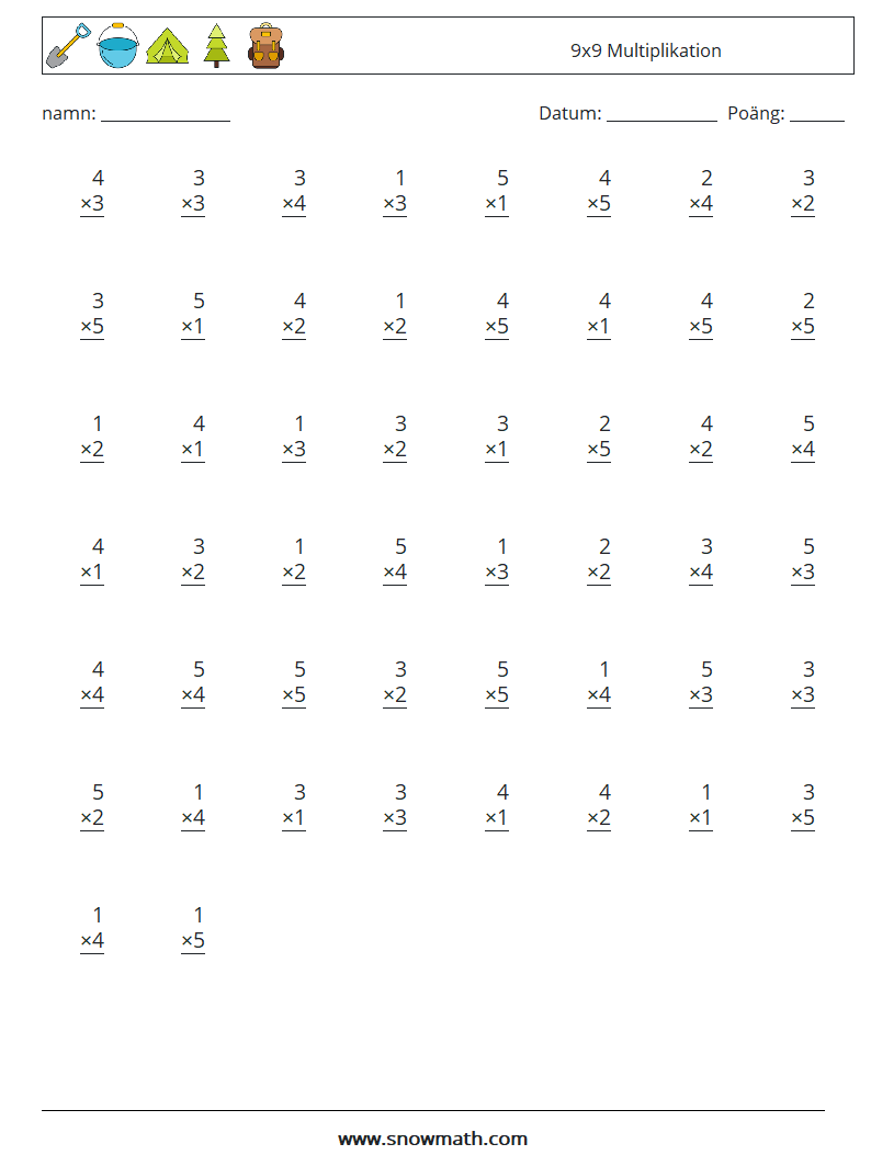 (50) 9x9 Multiplikation
