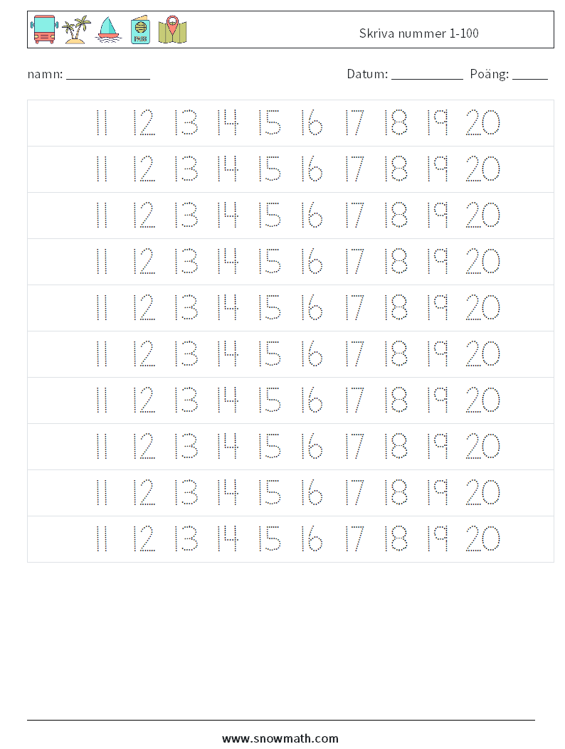 Skriva nummer 1-100 Matematiska arbetsblad 23