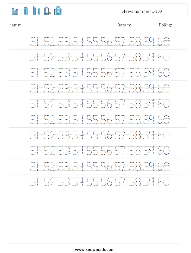 Skriva nummer 1-100 Matematiska arbetsblad 32