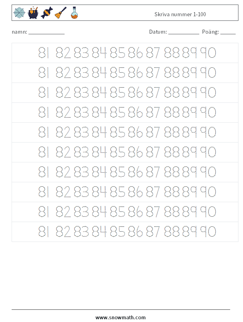 Skriva nummer 1-100 Matematiska arbetsblad 37