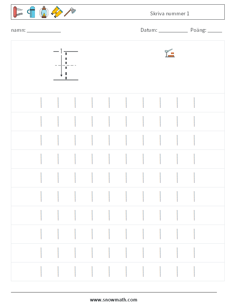 Skriva nummer 1 Matematiska arbetsblad 1