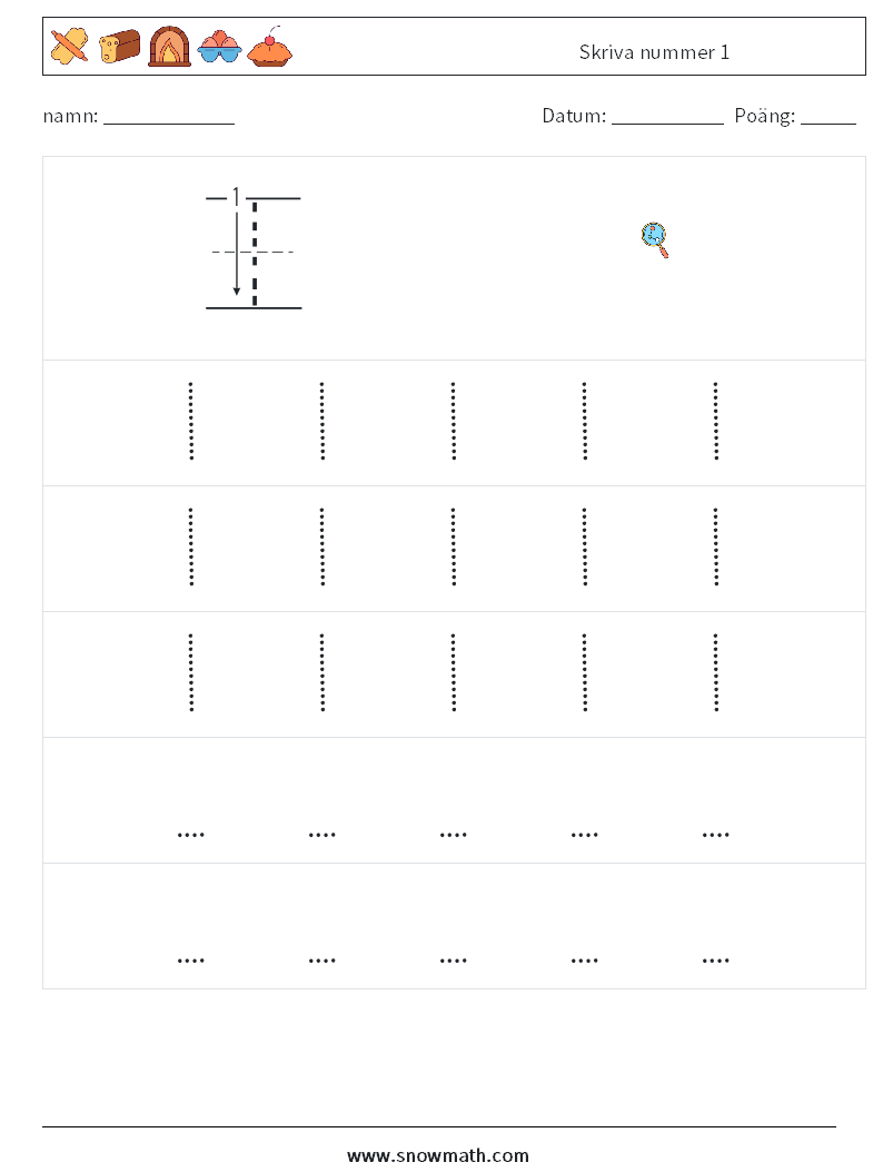 Skriva nummer 1 Matematiska arbetsblad 11