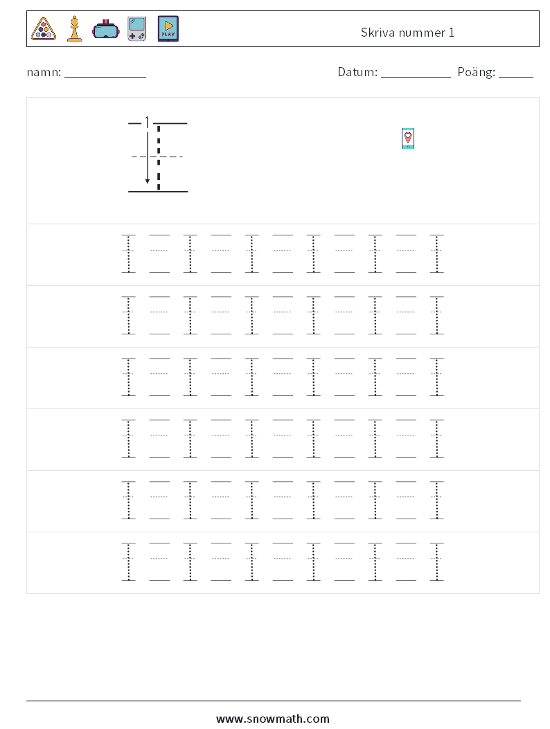 Skriva nummer 1 Matematiska arbetsblad 17