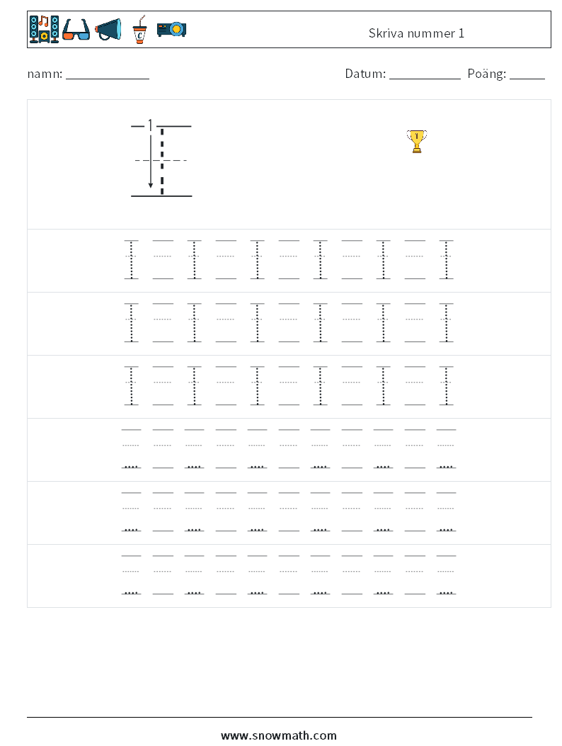 Skriva nummer 1 Matematiska arbetsblad 19