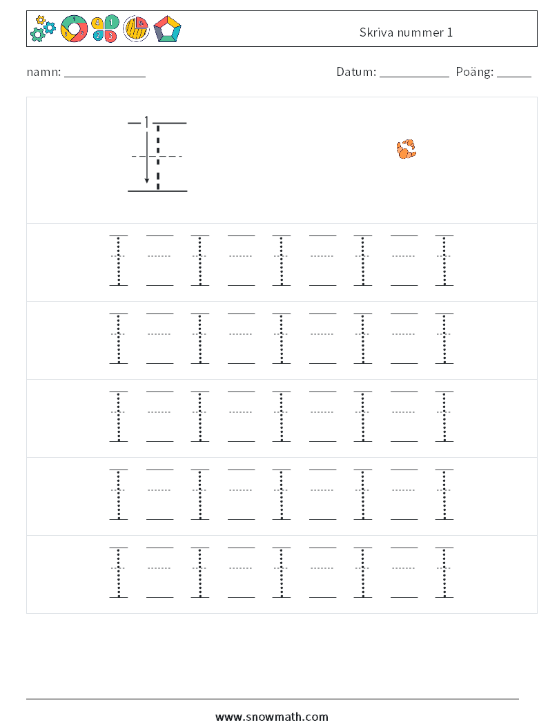 Skriva nummer 1 Matematiska arbetsblad 21